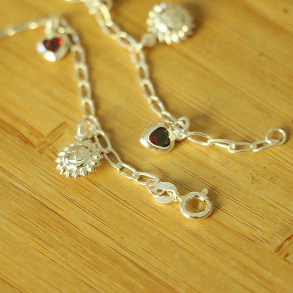 925 Sterling Silver Red Cubic Zirconia ♥️ Anklets - Picture 5 of 7